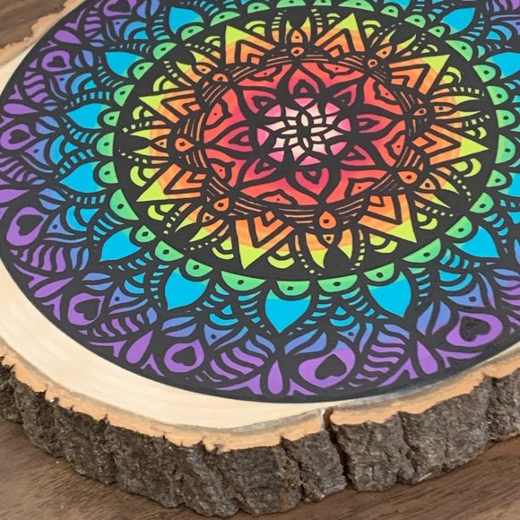 Mandala Wood Slice Wall Art Fine Art Acrylic Painting Custom Home Decor Sustaina - Picture 5 of 13